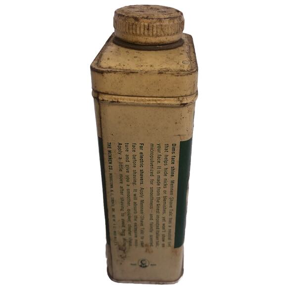 Mennen Shave Talc Men Neutral Tint Tin 4oz Metal Lid Green White Container Vtg - Picture 2 of 7